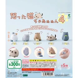 Original capsule toys Angry cat 4 Head Tilted Tongue Out Stomping on a Cushion neko Siamese cat desktop ornament figures