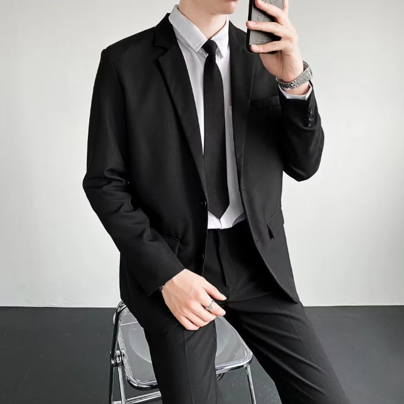 Men's Autumn Casual Blazer 4 Piece Set Loose Korean Style Trendy Suit Jacket Fashion Streetwear Uniform Outfit