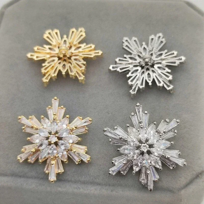 5 pc/lote luxo grande floco de neve zircão botão cobre jóias acessórios diy roupas cz costura strass botões para camisas