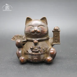 Antique Copper Lucky Cat Figurines Miniatures Desktop Ornaments Cute Animal Statue Tea Pet Home Feng Shui Decoration Accessories