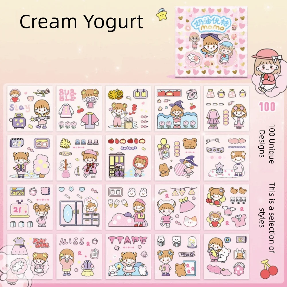 100 Sheets Cute Cartoon Stickers Waterproof Stationery Hand Ledger Sticker Cute Patterns Transparent DIY Stickers