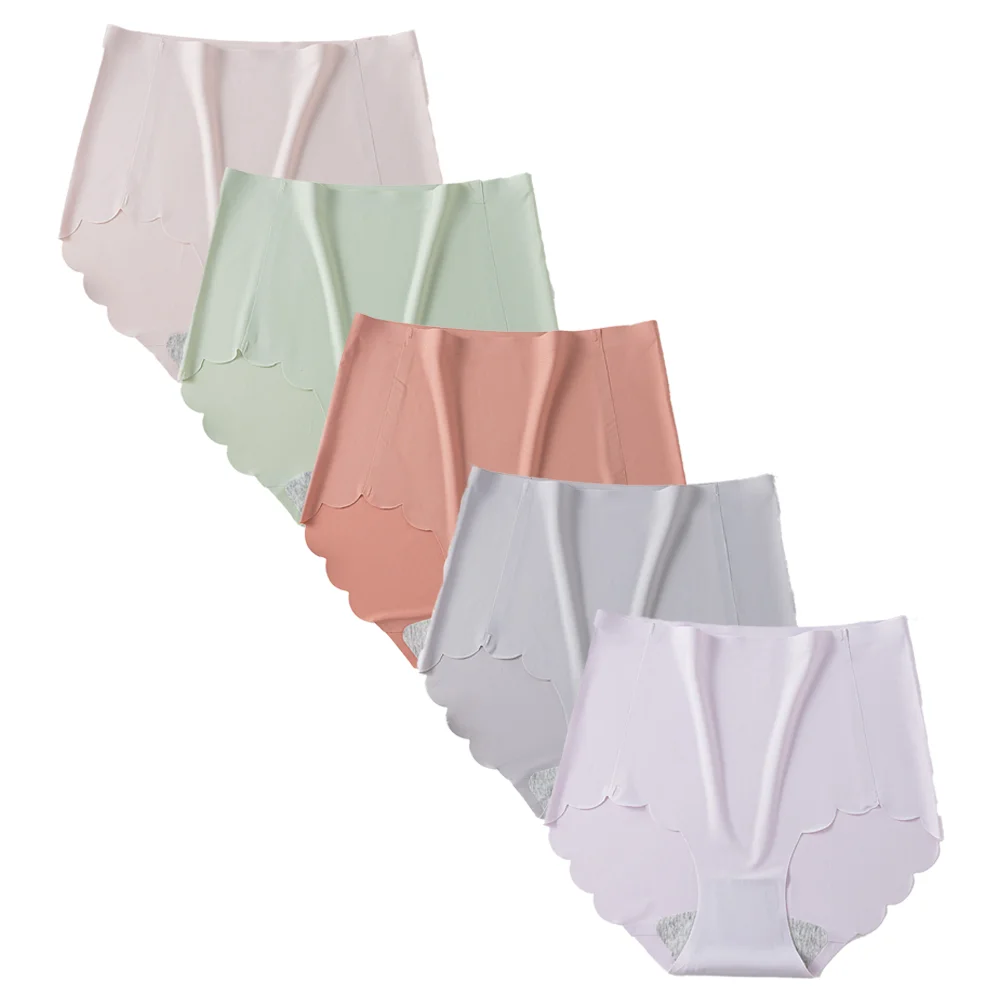 

4 шт. женские трусики, бесшовное нижнее белье из ледяного шелка больших размеров, женские модные однотонные эластичные дышащие трусы с высокой талией