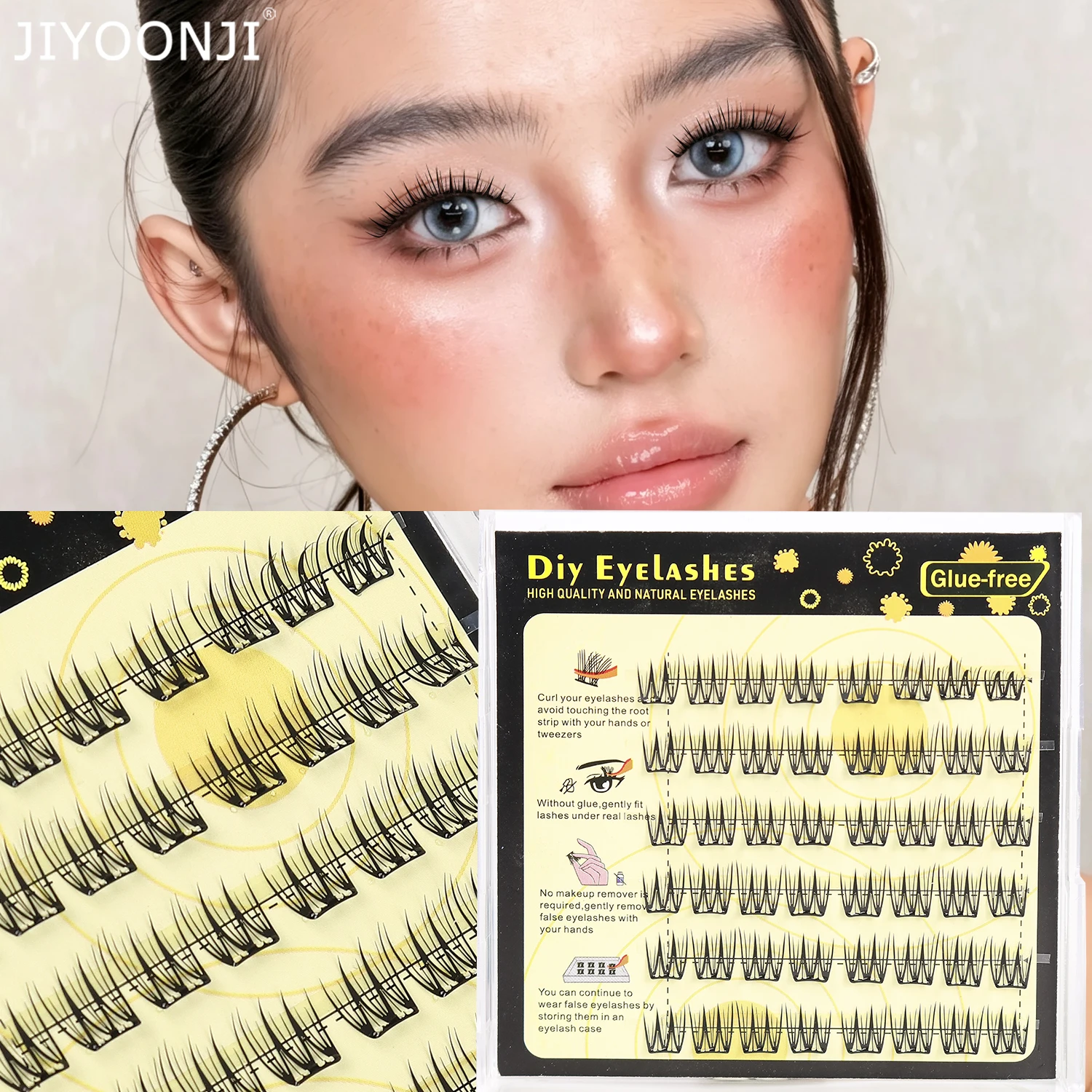 48 Clusters, Female Idol Eyelash Clusters, Self-Adhesive Eyelash Clusters, Small Thin Strips, U-Shaped Female Idol False Eyelashes, Distinct Strands, Naturally Thick, Photogenic Style, Idol Eyelashes, Natural Realistic, Glue-Free DIY False Eyelashes