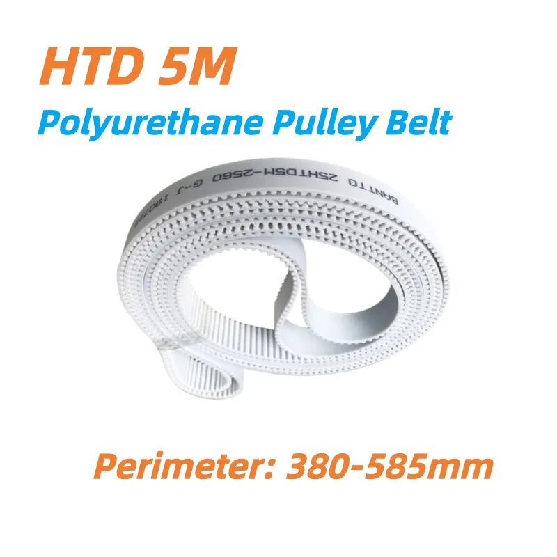 HTD5M PU Timing Belt Closed Loop White Polyurethane Toothed Belt 10 15 20 25 30 40mm Width 380-585mm Length