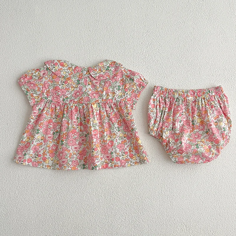 2024 New Summer Toddler Baby Girl Clothes Set Short Sleeved Cotton Printed Shirt+PP Shorts 0-24M Children Clothing Set