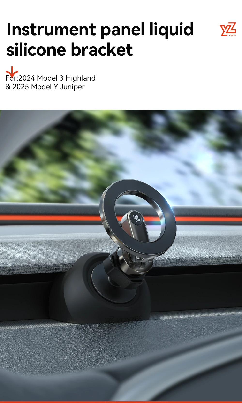 YZ Für Tesla Highland Model 3/Y/YL Juniper Starker Magnetischer Handyhalter für iPhone 17 16 Pro Max Samsung Handys Lüftungsschlitz-Basis – Detail 1