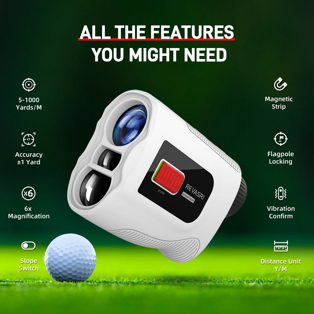 REVASRI New Golf Rangefinder with Slope Switch1000 Yards Range Finder with Magnetic Strip Flag Pole Locking with Pulse Vibration