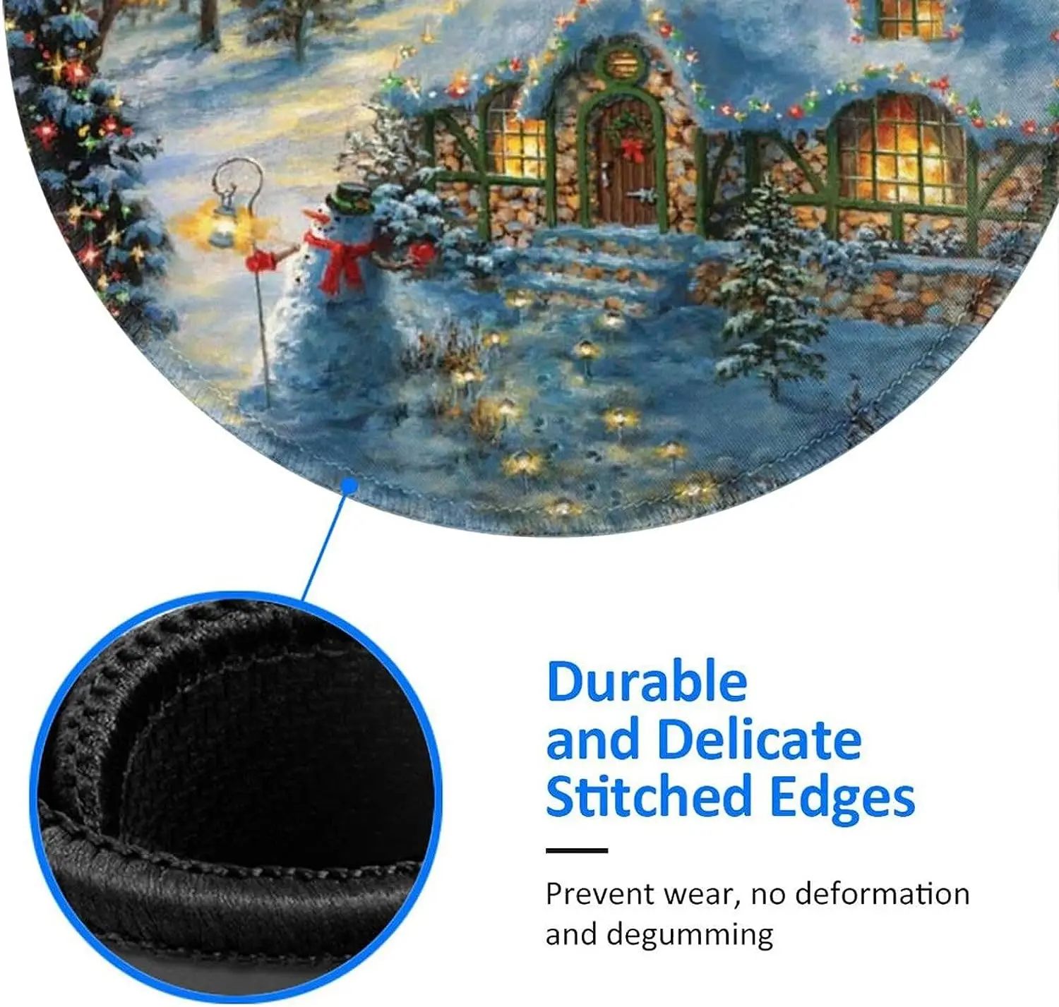 Christmas Lodge Pattern Mouse Mat with Non-Slip Rubber Base Cute Round Mousepad for Laptop Computer Office Work 7.9x7.9 Inch