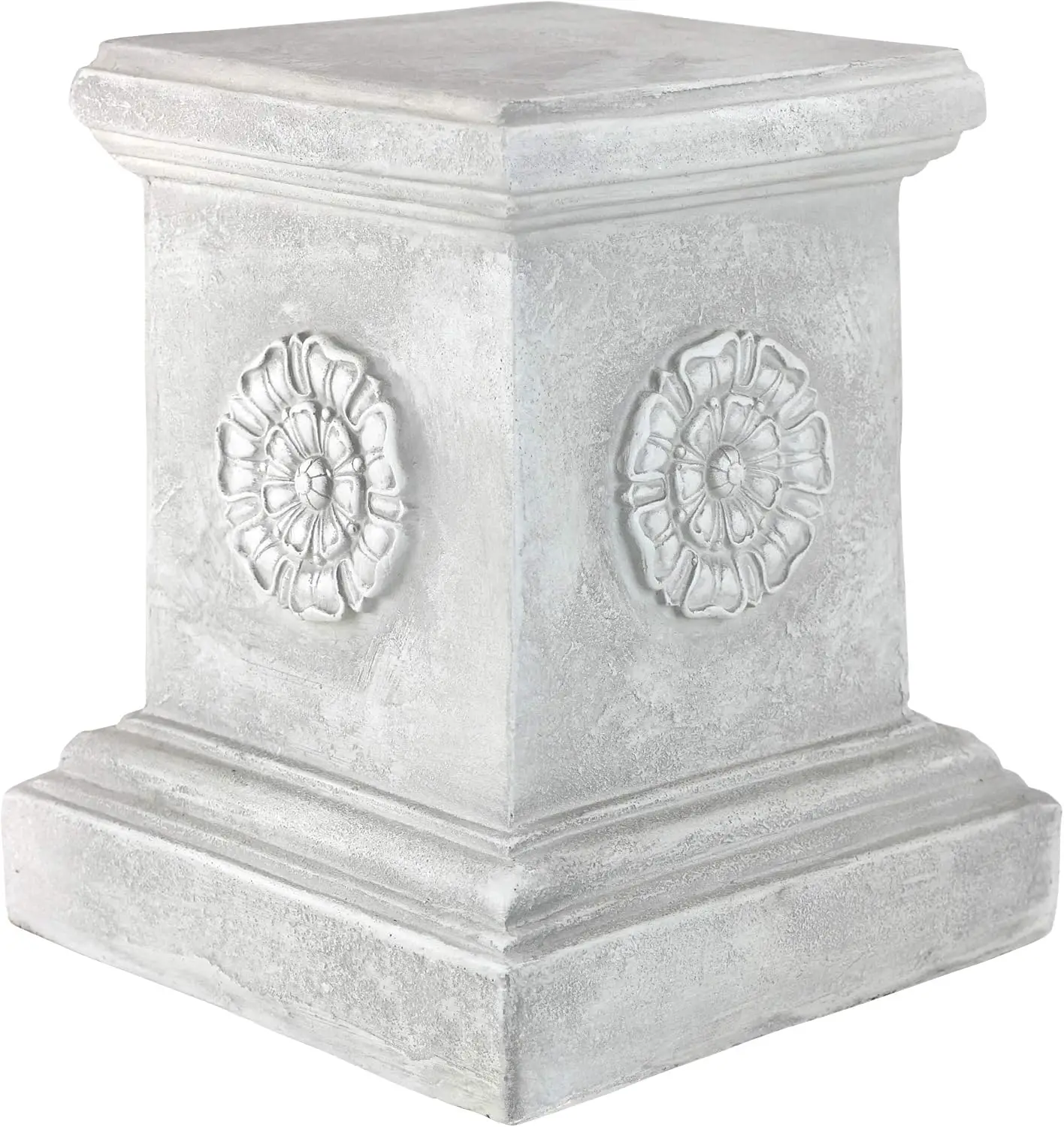 

English Rosette Indoor/Outdoor Sculptural Garden Plinth Base Statue Riser, Large 13 Inch Tall, Cast Stone Resin,