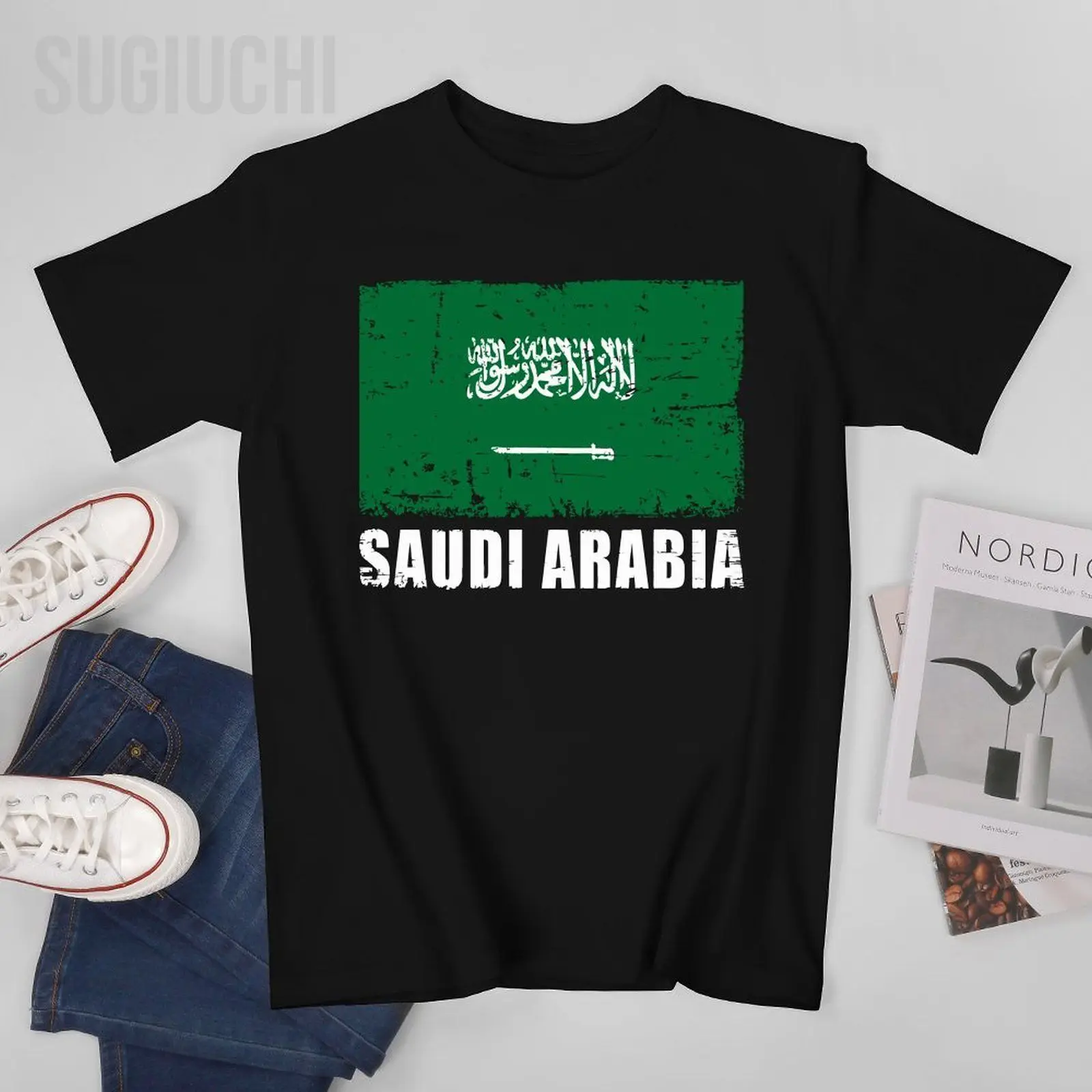 Men Short T-Shirt Vintage Saudi Arabia Flag For Saudi Arabian Gift Tshirt Tees O-neck T Shirts Women Boys 100% Cotton Unisex