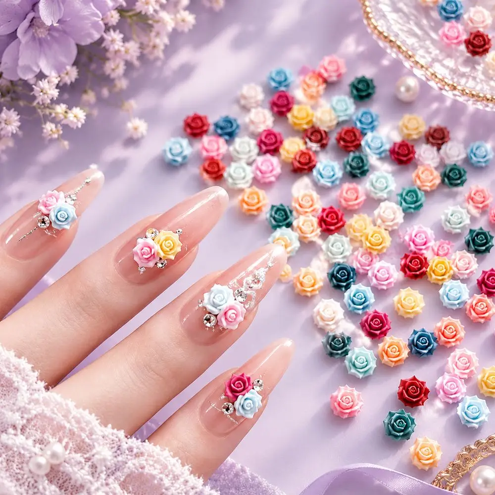 50Pcs Modern Nail Decorations Vibrant Multi Color Flower Acrylic 3D Flatback Mini DIY Nail Gems Date Night Supplies