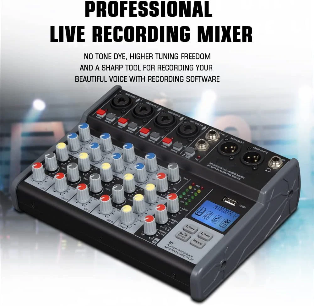 Professional Audio Rayco PE 6 Portable Lightweight Metal 4/6/8 Channel 100-240V Power Mixer USB XLR Microphone Jack Recording DJ