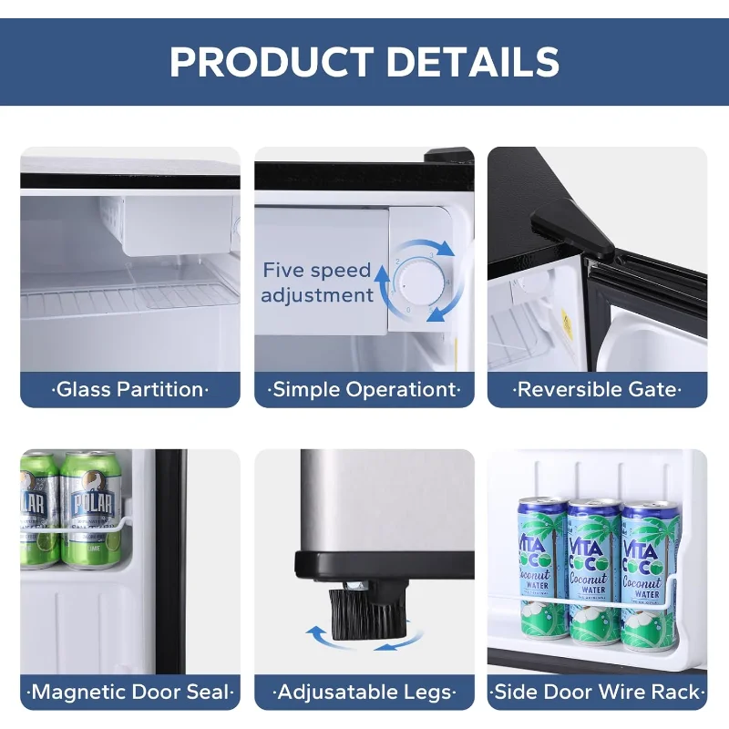 ثلاجة بانجسون الصغيرة، ثلاجة صغيرة 1.6 قدم مكعب مع فريزر، ثلاجة صغيرة بباب واحد قابلة للعكس، ثلاجة مدمجة