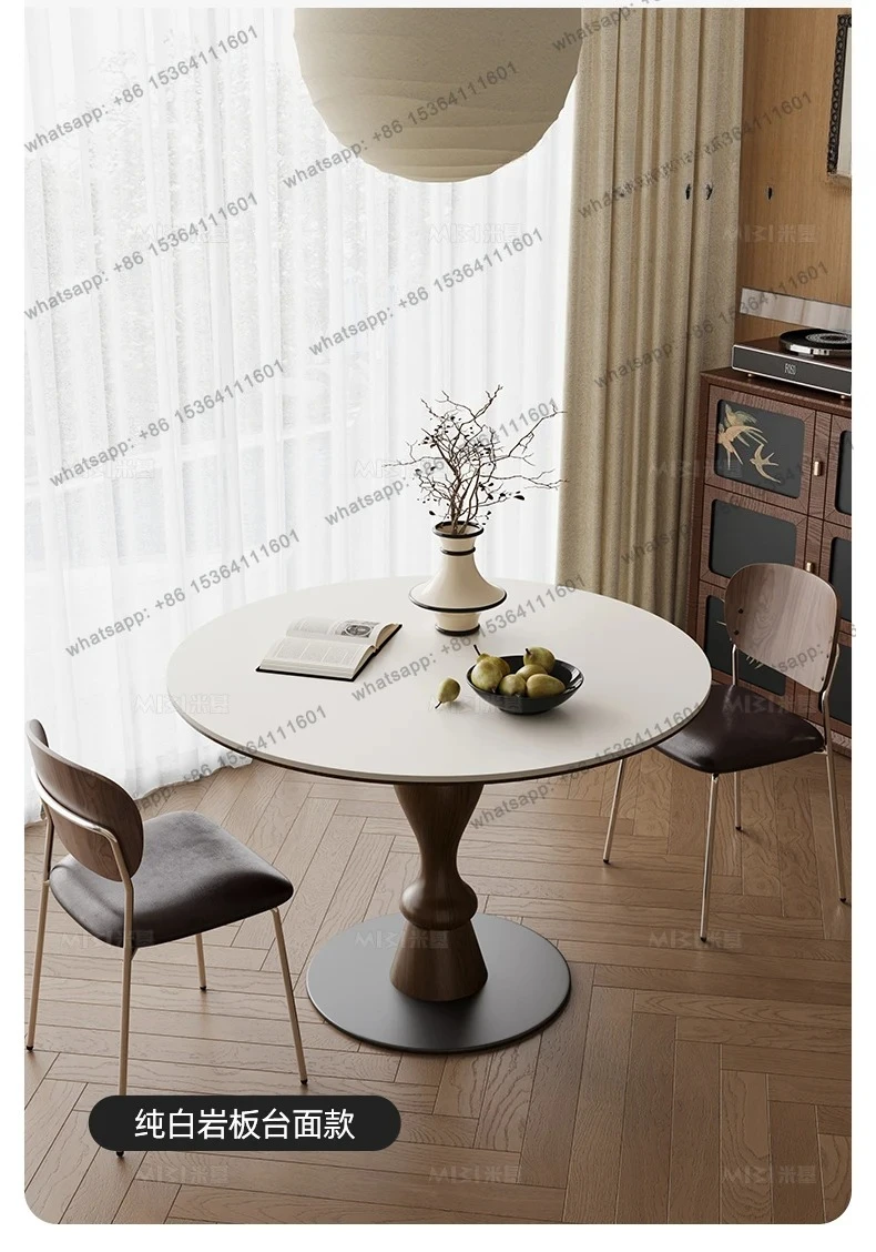 Medieval style round table solid wood rock slab dining table and chair combination simple modern household small apartment retro