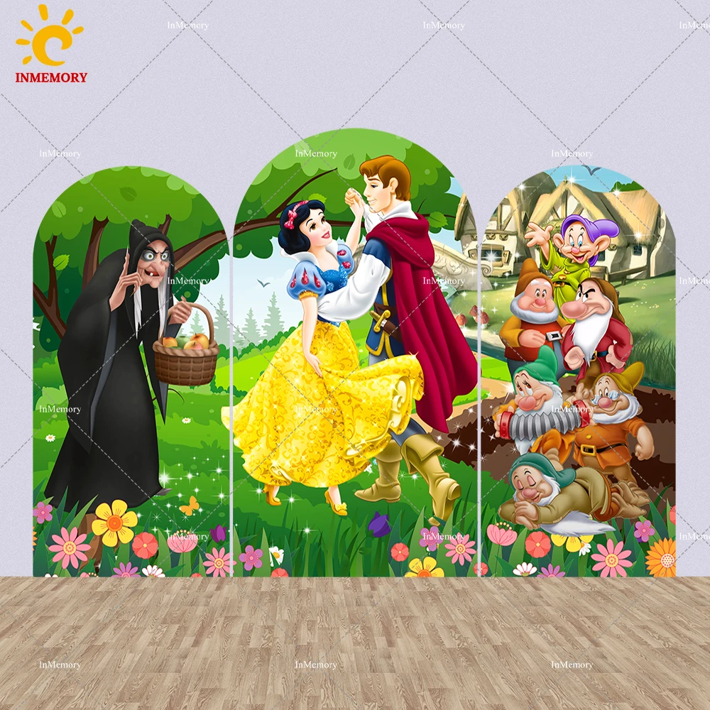 Spring theme the Seven Dwarf Baby Shower Background Photography Prince Charming and Snow White Arched Wall Backdrop