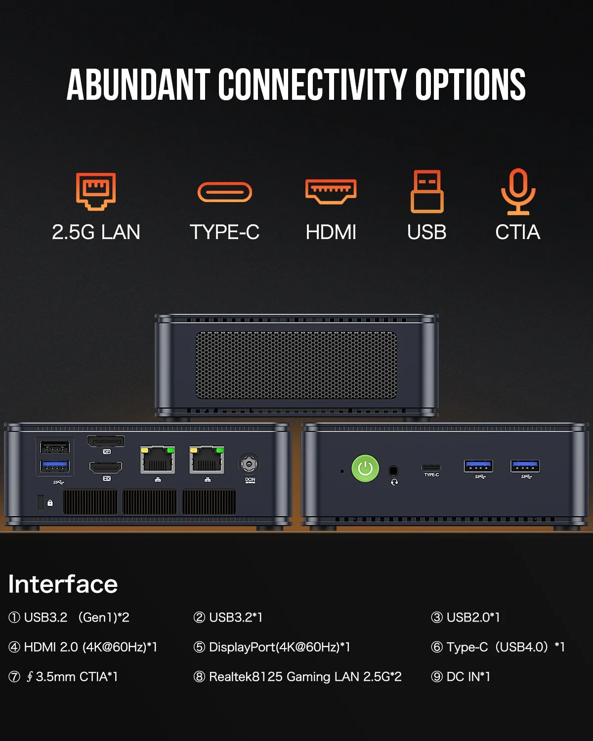 GMKtec 데스크탑 게임용 컴퓨터 미니 PC, M6, AMD R5, 6600H, 윈도우 11 프로, DDR5 4800MHz SSD, PCIe4.0, NVMe, Wifi6, BT5.2, C타입, USB4.0