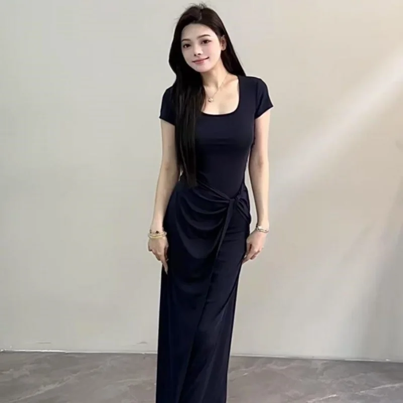 Vestidos de manga curta das mulheres noite 2025 mulher primavera cupro em camadas faixas fofas rendas babado mão-plissado decorativo único ol