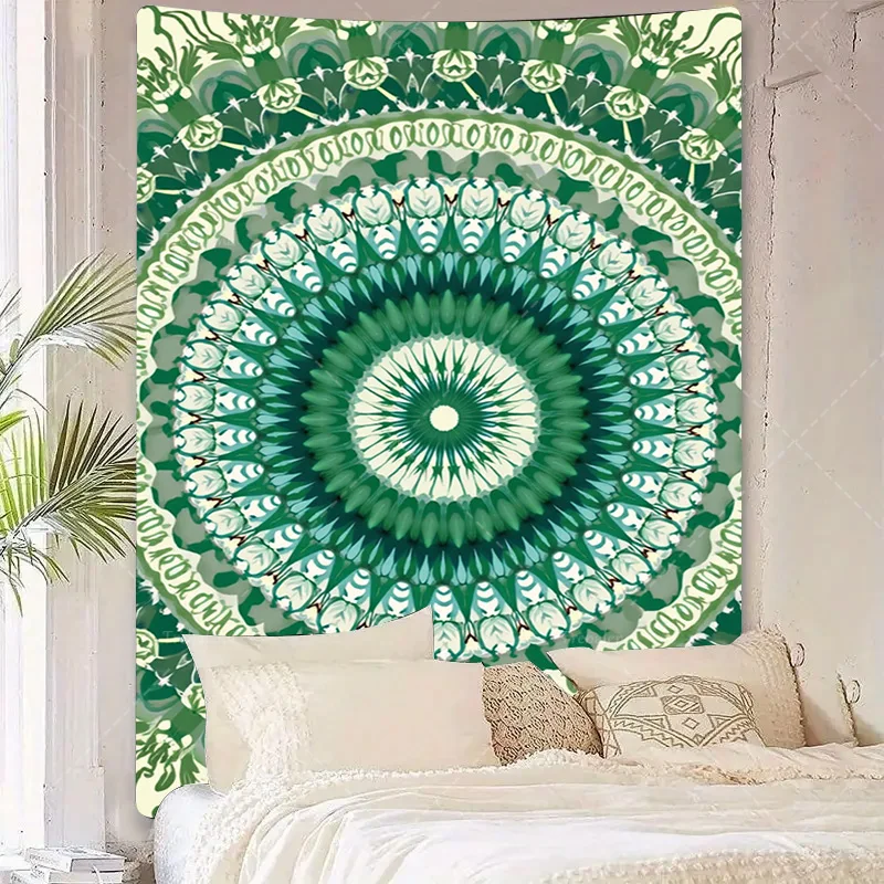 قطعة واحدة من نسيج الحائط باللون الأخضر ماندالا لديكور الحائط بوهو وغرفة النوم ومساحة المعيشة