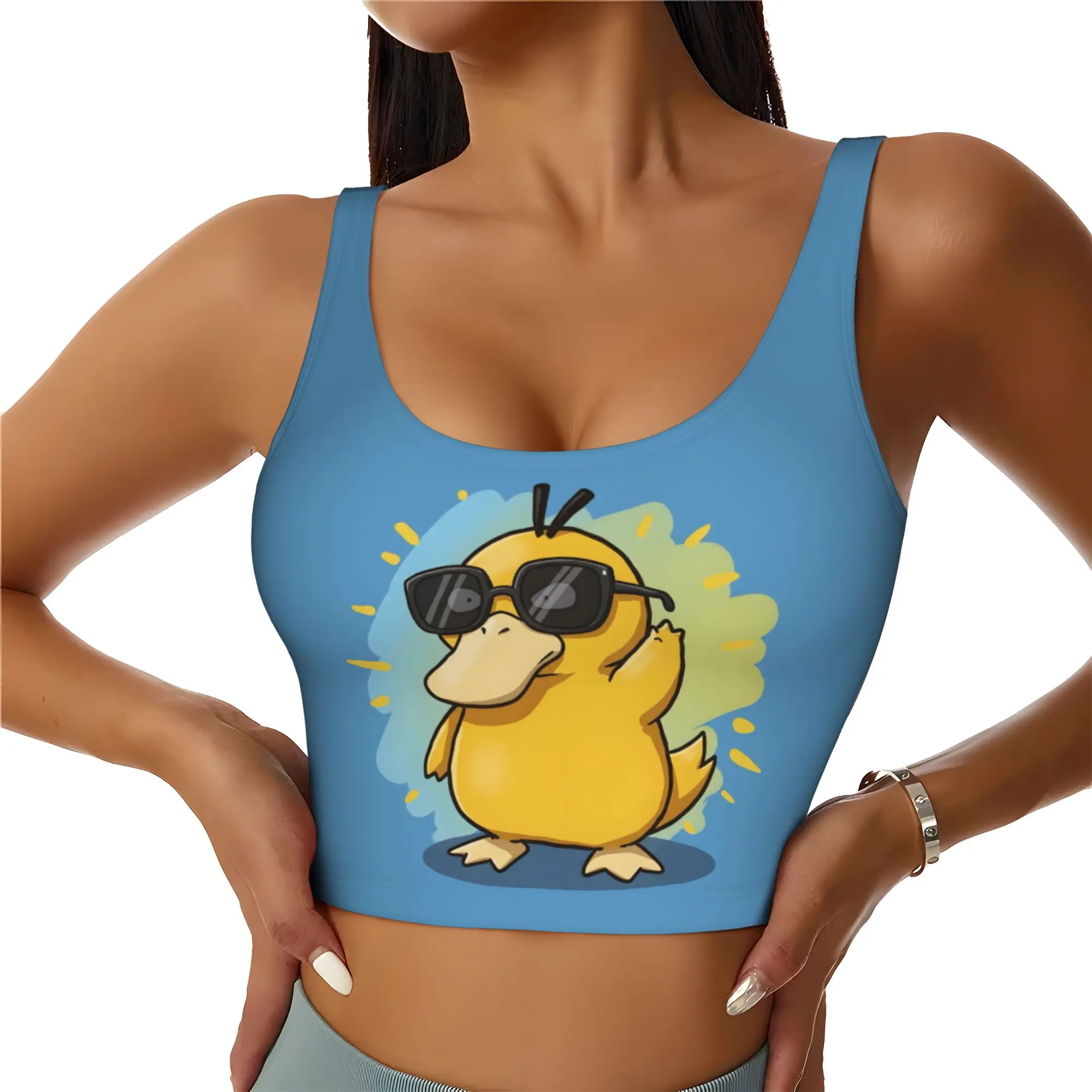 Custom P-Psyducks Workout Crop Tank Tops for Women Seamless Cute Duck Yoga Running Sports Bras