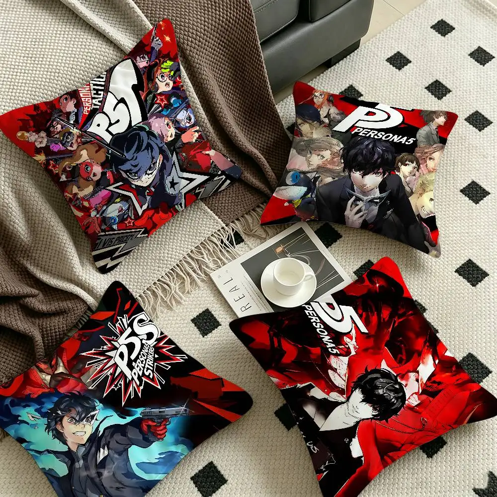 Game P-Persona 5 Anime Pillow Covers Cartoon Sofa Decorative Home Double-sided Printing Short Plush Cute Cushion Cover