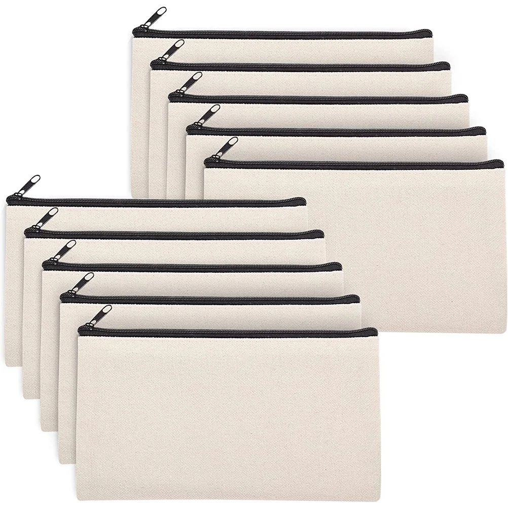 10Pcs DIY Heat Transfer Sublimation Blank Makeup Bags Canvas Pencil Cases Travel Toiletry Organizer Zipper Storage
