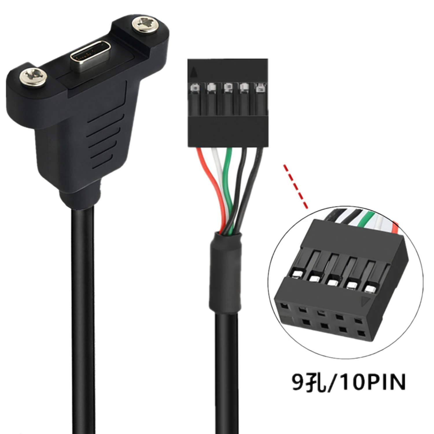 1pc 9 Pin Motherboard Header Dupont to USB C Female Panel Mount Screw Hole Converter Adapter Cable PC Case Front Modification