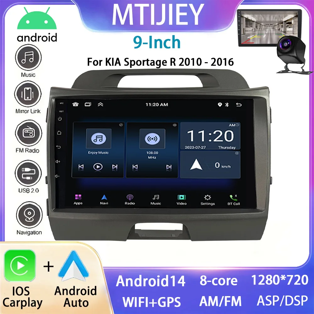 

Android 14 GPS 9" For Kia Sportage R 2010 - 2016 Car Navigation Touch Screen Player Navigator Wireless Carplay and Android Auto