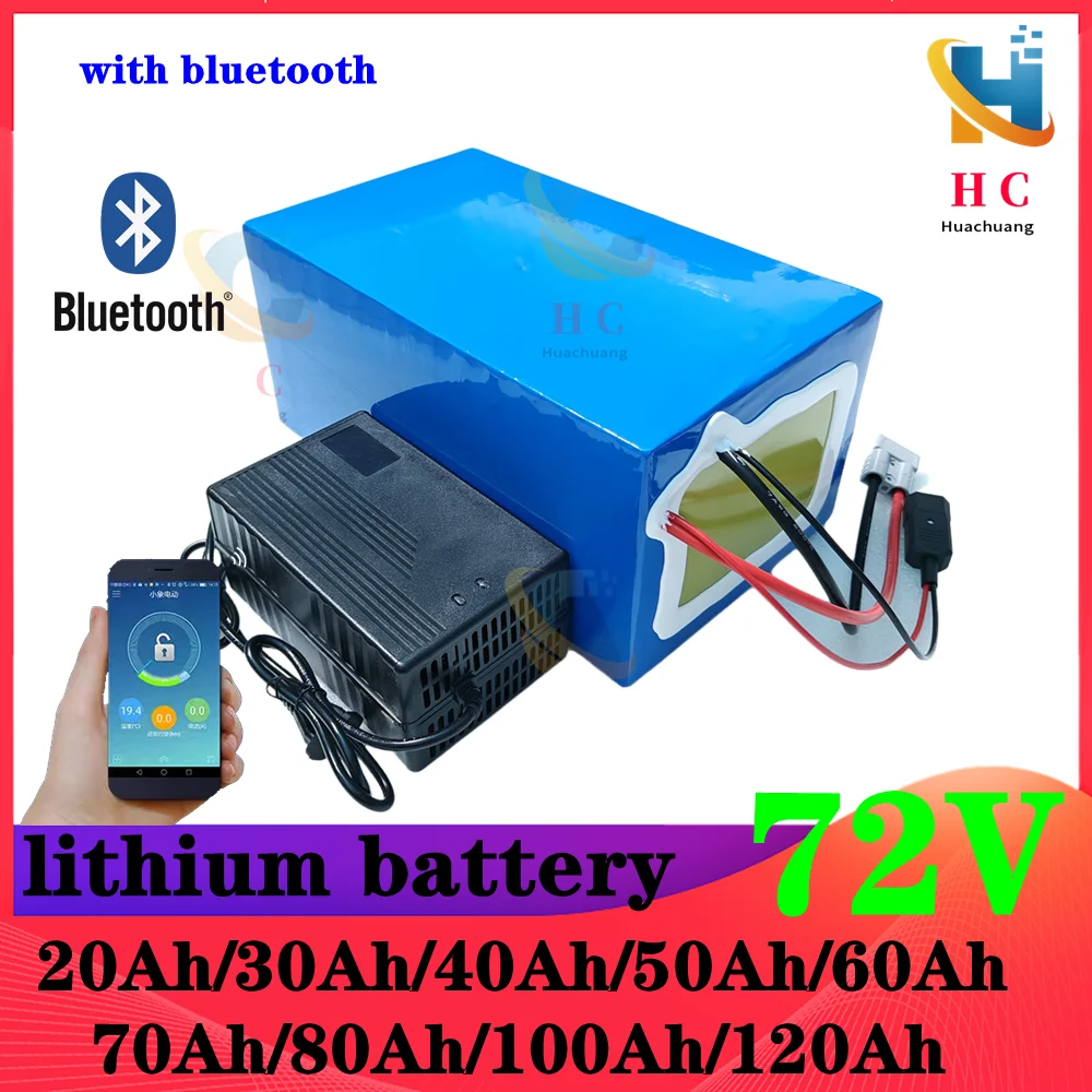 72v 40Ah 50Ah 60Ah 70Ah 80Ah 100Ah lithium ion battery with bluetooth BMS for 5000W scooter Motorcycle Forklift Crane truck