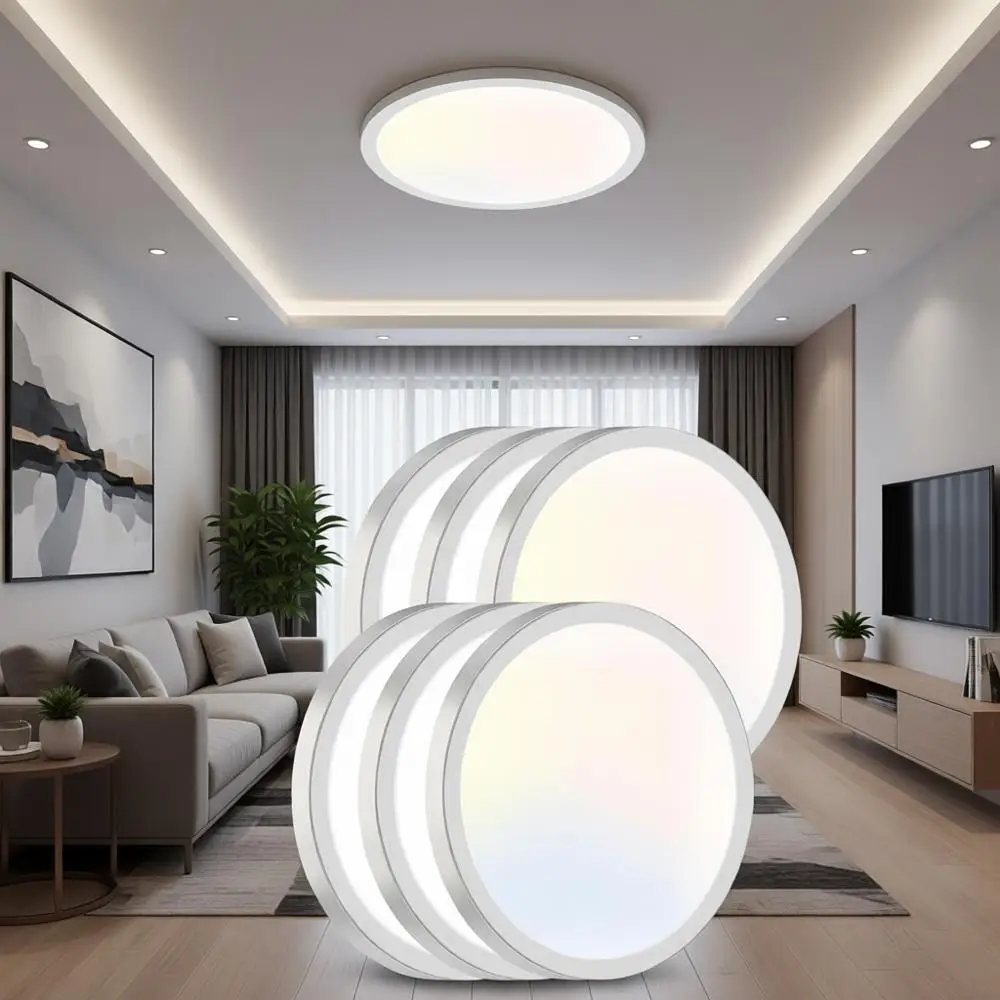 

6Pack Super Slim 3000K-4000K-6500K LED Ceiling Lights, Round White Fixtures for Bedroom, Living Room, Kitchen, Bathroom, Hallway