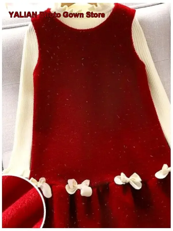 Girls Winter Fleece Lined New Year Dress 2026 Autumn Winter Big Girls Princess Dress for New Year Older Kids
