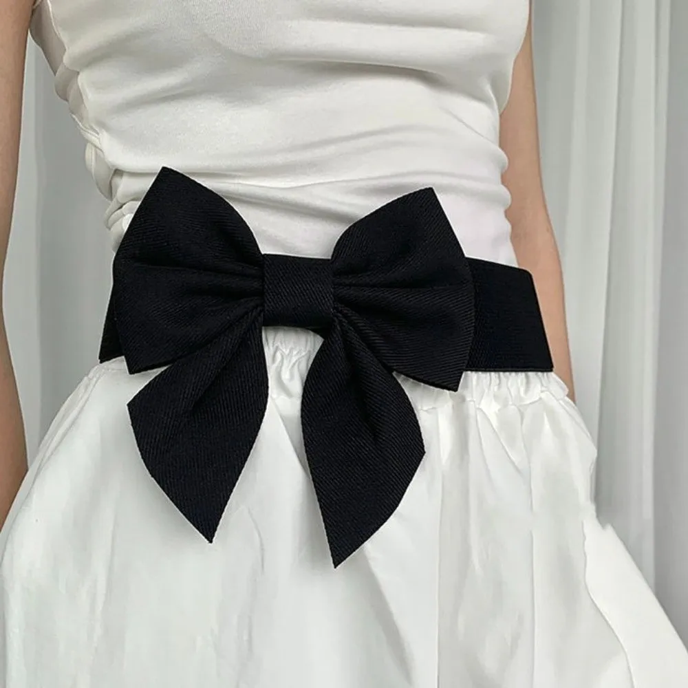 Cintura elastica alla moda con fiocco grande, morbida e dolce, ampia cintura in tessuto, elegante abito da sera, cintura, gonna, accessori