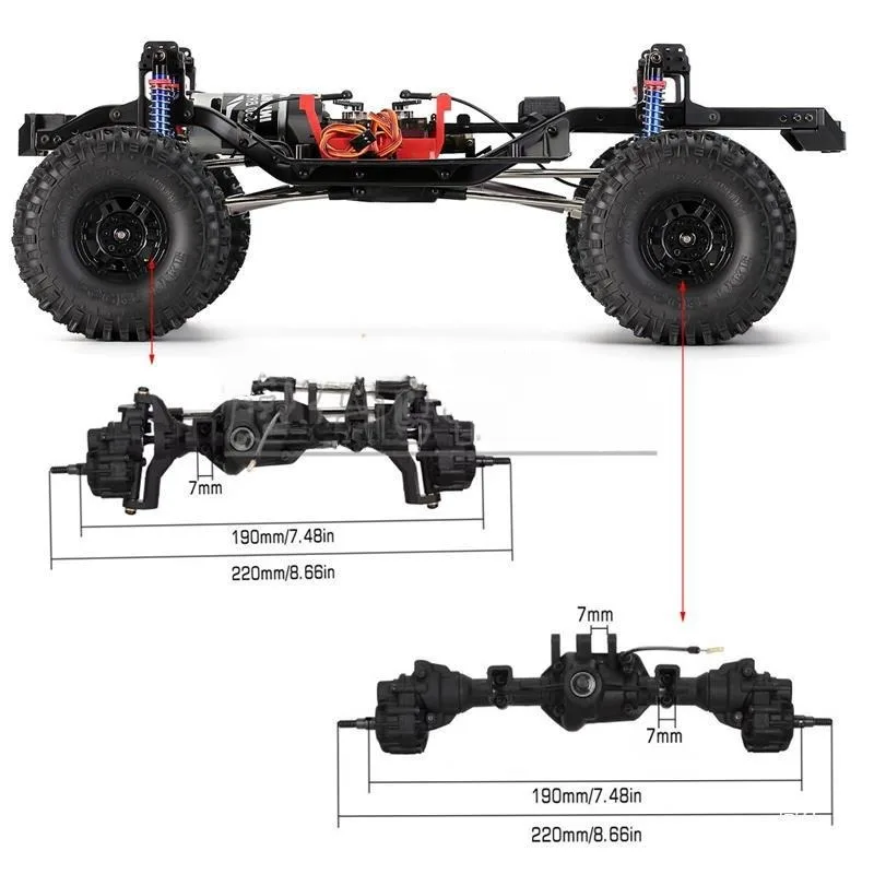 TRX4/SCX10/GEN8 1/10 RCクローラーアップグレードパーツ用のディファレンシャルロック付きメタルフロント/リアポータルアクスル、地上高を向上