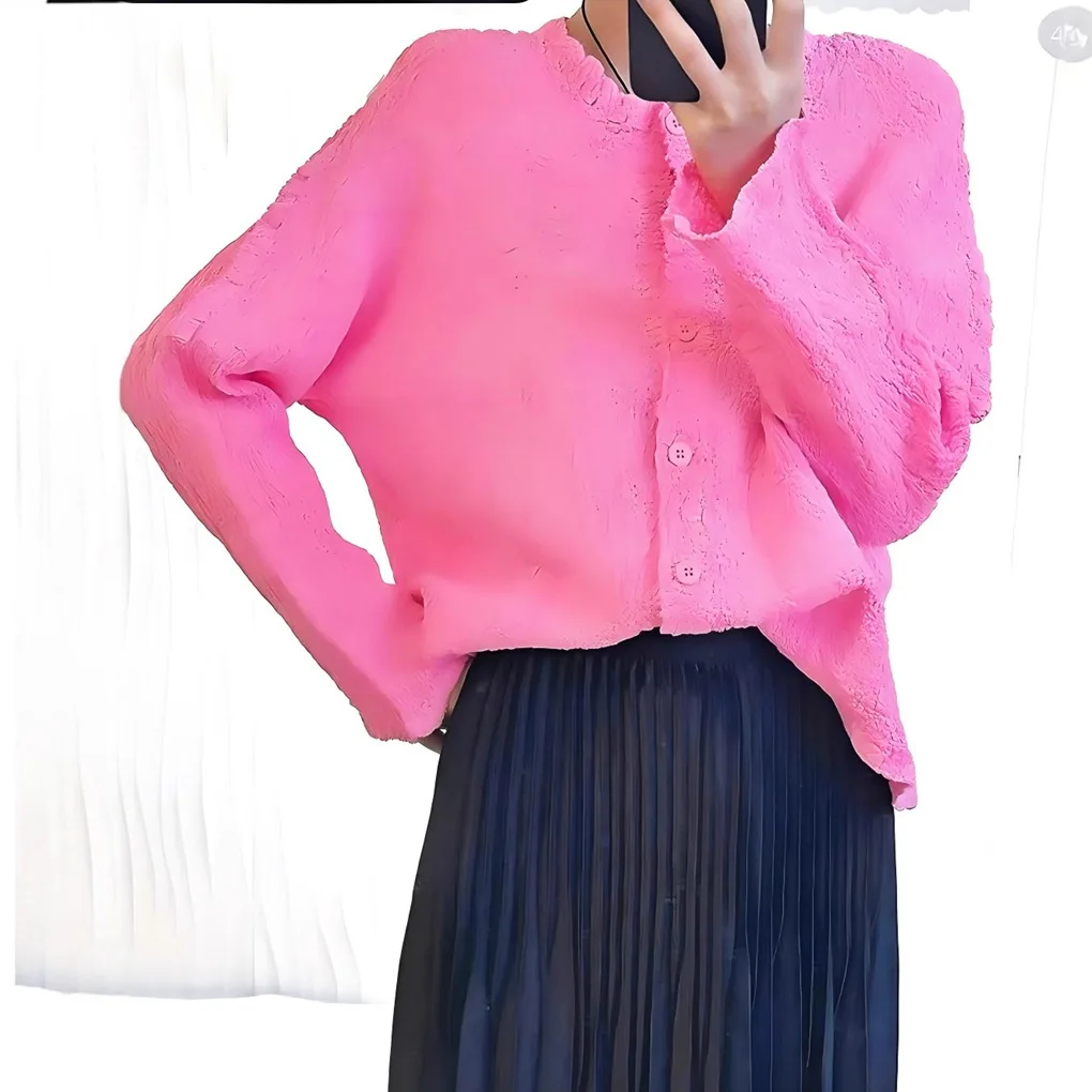 Miyake Pleated 2025 Autumn and Spring New Jacket Women Fashion High-end Pleated Women's Knitted Cardigan Tops Female Models