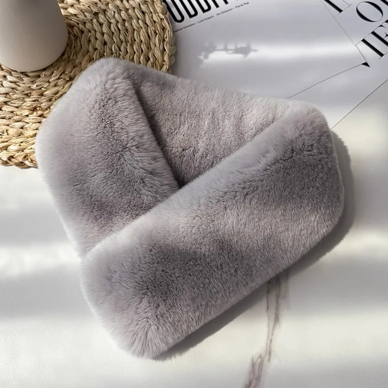 CX-S-236 الشتاء موضة حقيقية ريكس الأرنب الفراء وشاح للنساء نمط قصير مزدوج الوجه الفراء الرقبة أدفأ لسيدة #2