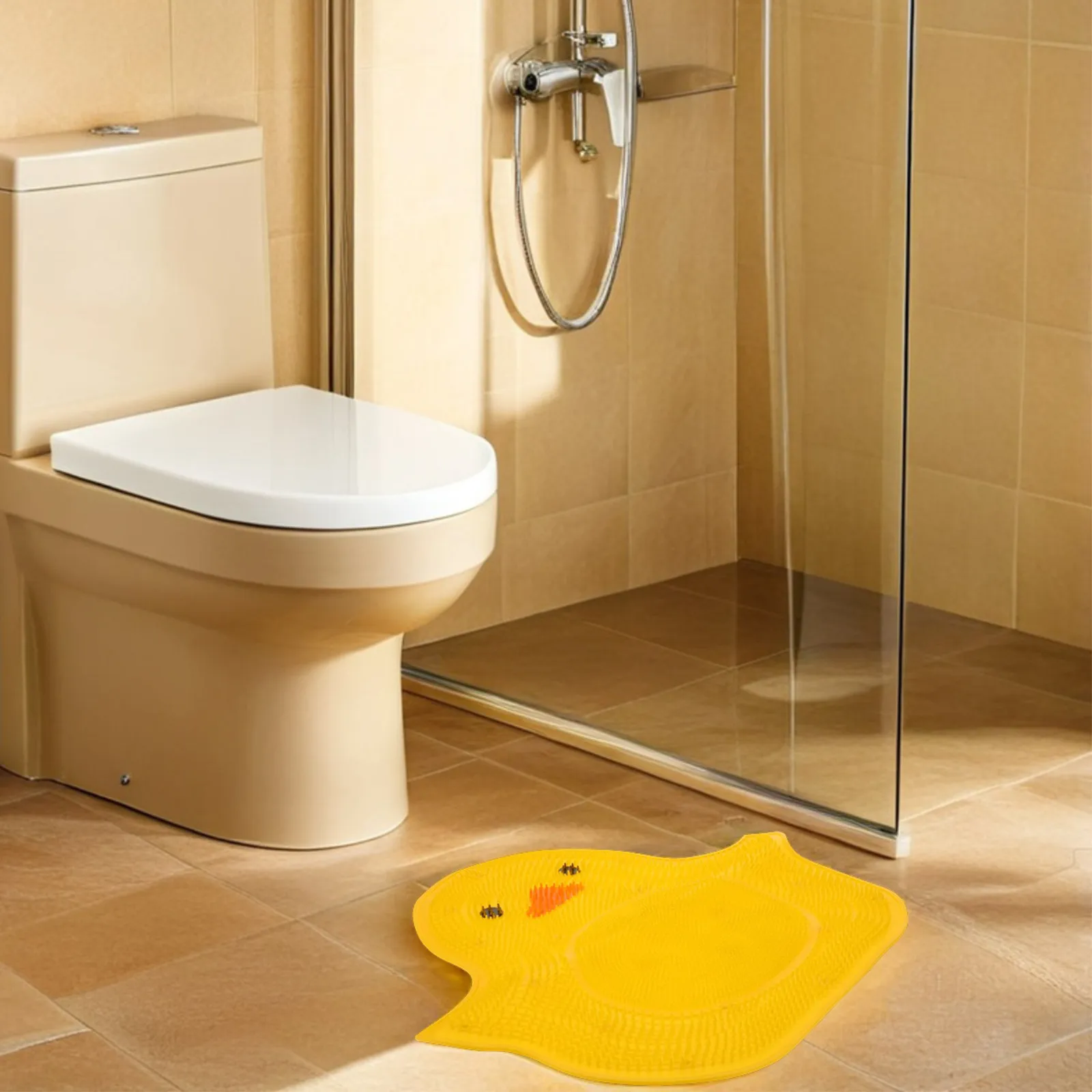 2Pcs Silicone Bathroom Foot Mat Yellow Duck Shape Shower Foot Scrubber for Daily Exfoliation Massage Dead Skin Remover Nonslip
