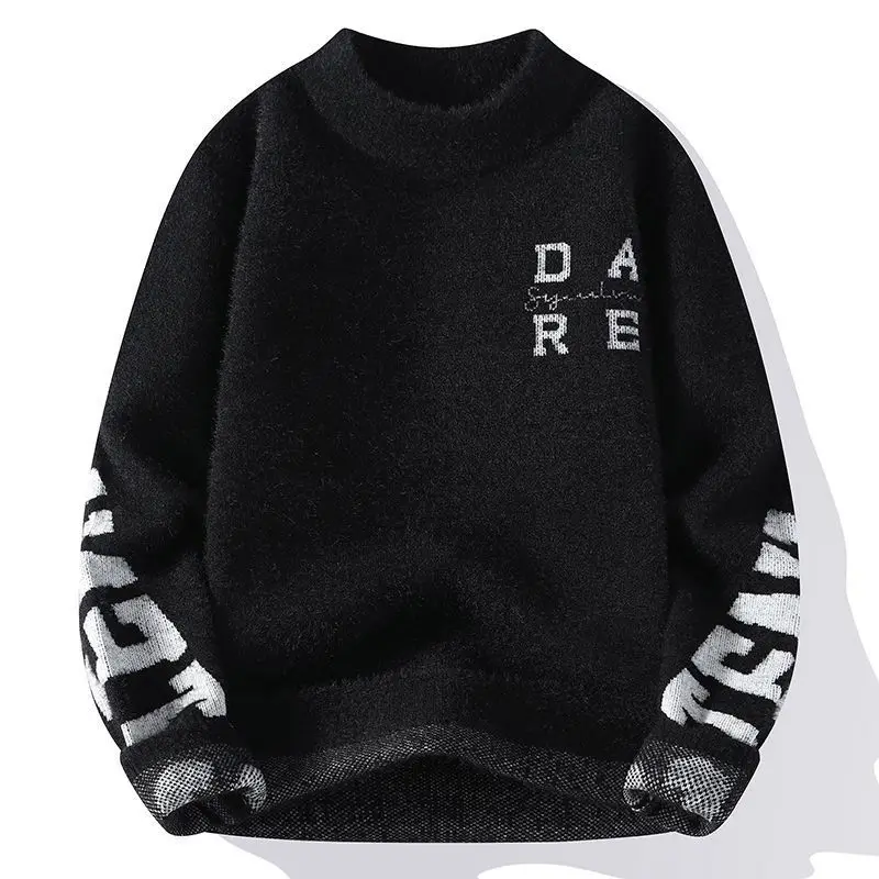Warm Base for Men and Women Couples Knitwear Top Sweater Half High Collar Fashionable Trend Simple and Personalized Clothing Y2k
