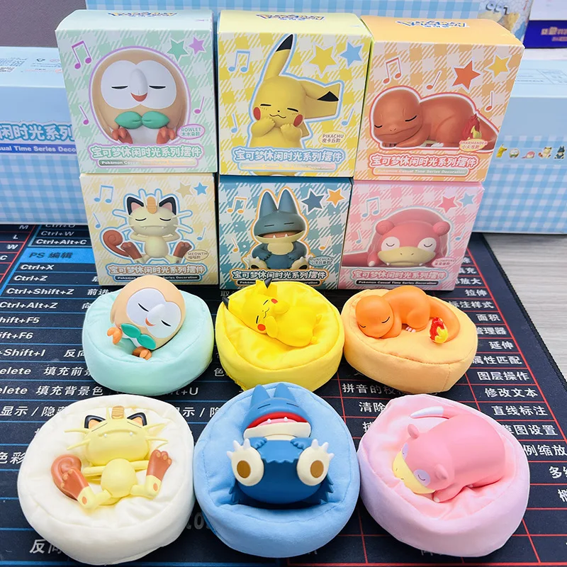 Echte Pokemon Set Modell Anime Freizeit Serie Figur Slowpoke Charm ander Gonbe Rowlet Auto Innen Schlaf position Spielzeug