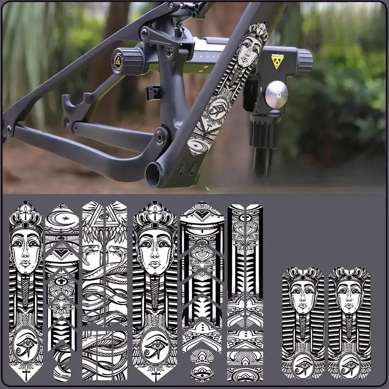 Egyptian Pharaoh Face Vinyl Sticker Set 4PCS Bike Frame Decal Scratch Resistant for MTB Road Bicycle Fork Handlebar Decor