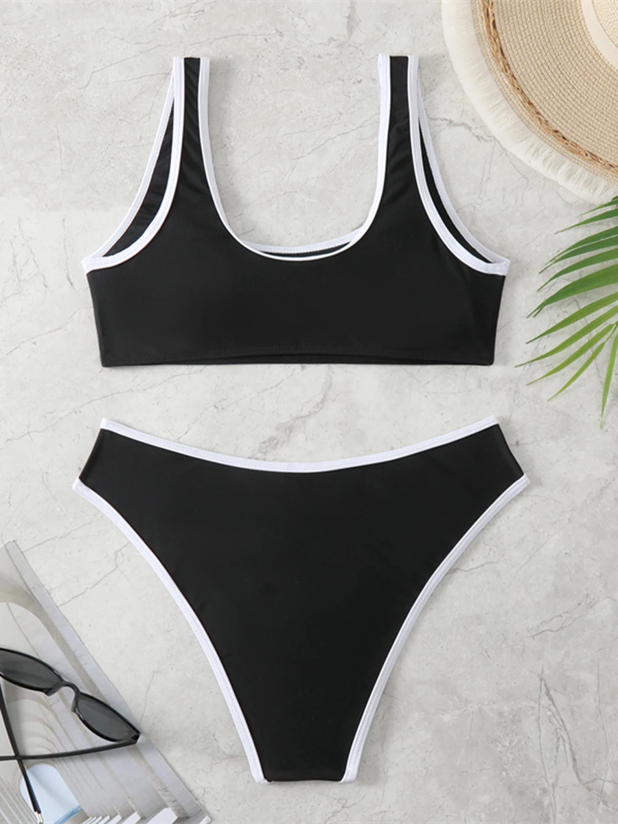 2024 Solid Sporty Two Piece Bikini Swimsuit Women Swimwear Female Bathers Bathing Swimming Swim Suit Beachwear