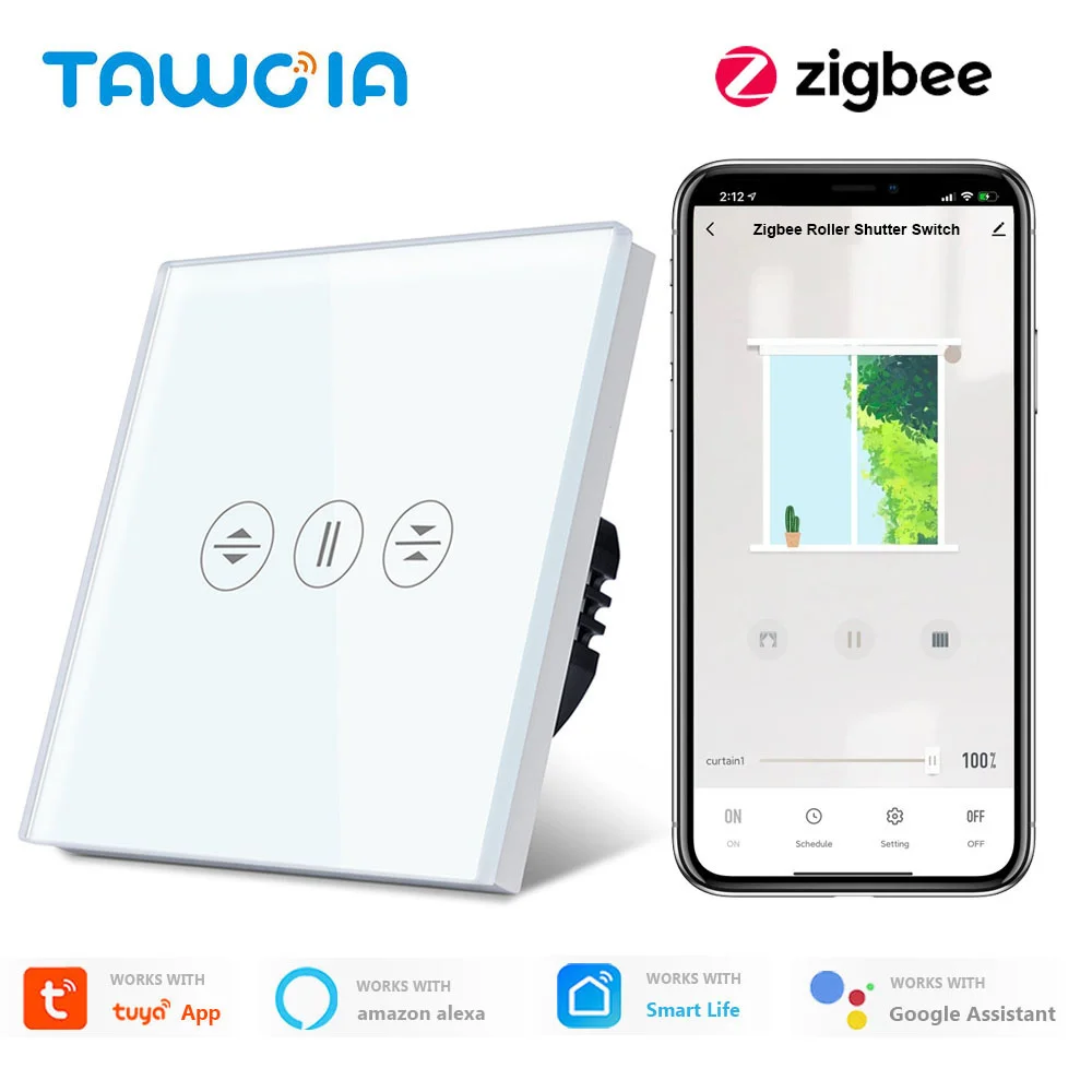 TAWOIA ZigBee Shutter Switch Smart Wall Touch Switch Intelligent Roller Switches Tuya Smart Life APP Google Alexa Voice Control