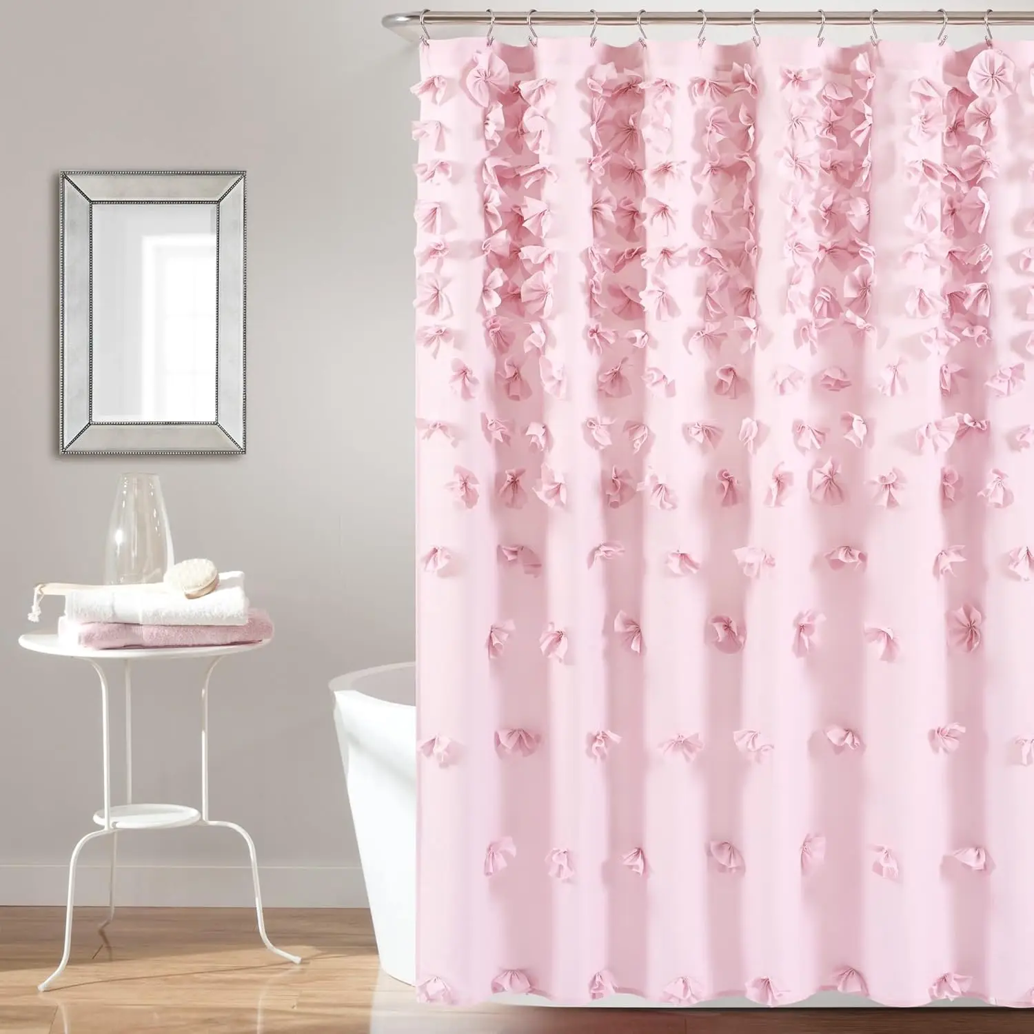 

Riley Shower Curtain, 72" W x 72" L, Lilac - Luxury Shower Curtain With Bows - Charming Texture - Beautiful & Elegant Girly Bath