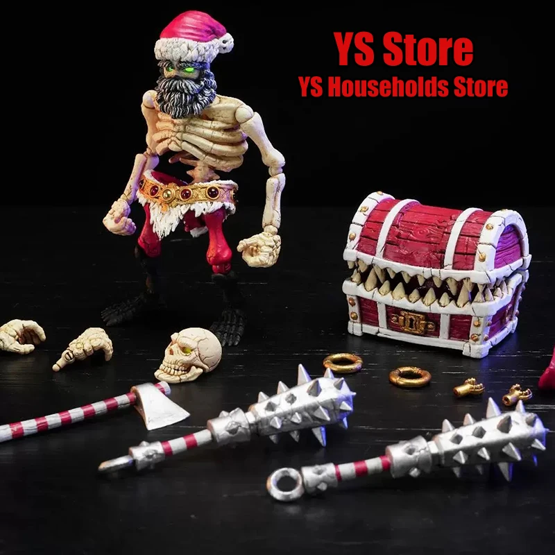 

1/12 Collectible Skeleton Santa Action Figrue Christmas Treasure Chest Model Ornament 15cm Figureine Festival Limited Gifts