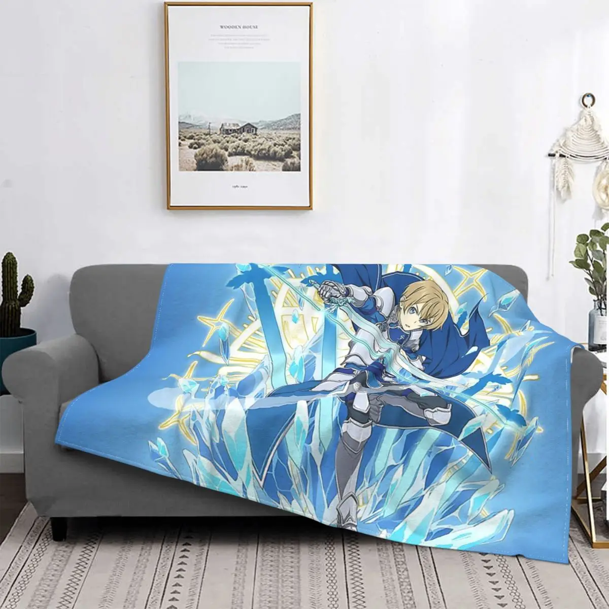 Eugo SAO Face Blanket Alicization Kirito Anime Series Fleece Plush Lightweight Ultra-Soft Throw Blankets For Car Rug Piece