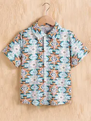 2024 Kids Clothes Western Cow Head Print Button down T-Shirts for Children Short Sleeve Tee Summer Outdoor Tops Children's Shirt