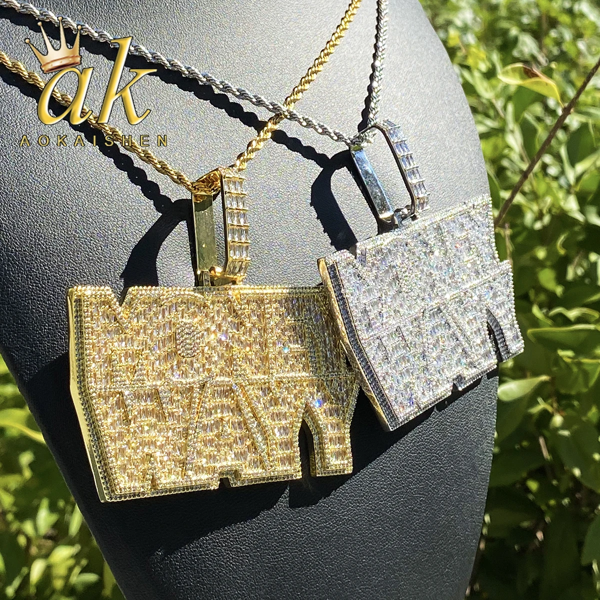 Aokaishen Iced Out Money Wayy Necklace Pendant for Men Prong Setting Real Gold Plated Hip Hop Jewelry