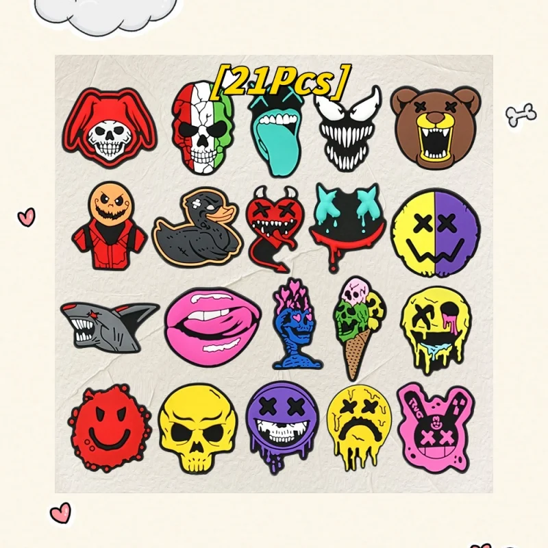 

Terror Series PVC Shoe Charms Colorful Skeleton Bear Bone Horrible Monsters Shoe Buckle Funny DIY Shoe Decoration Gifts