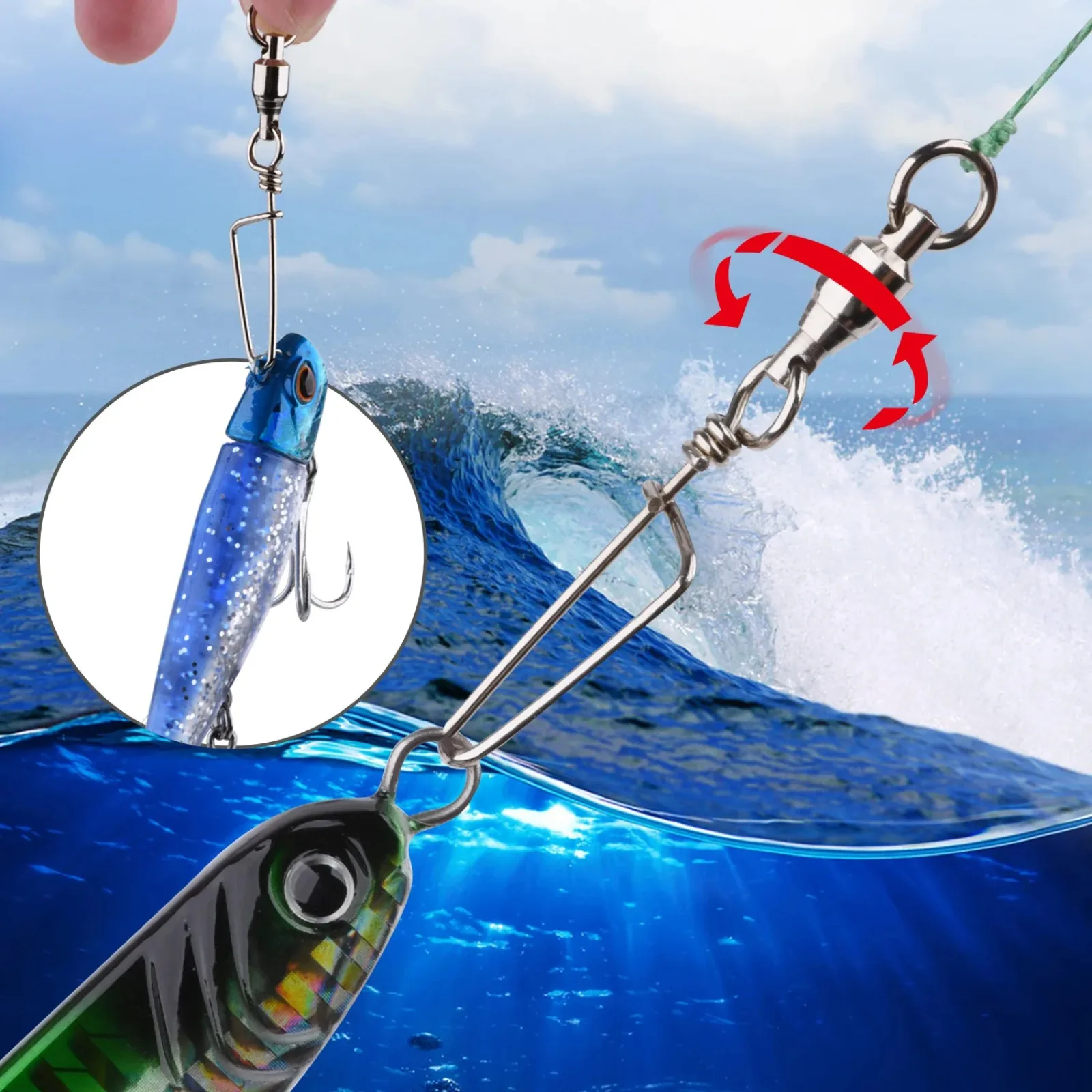 Goture 50/100pcs 0#-8# Stainless Steel Ball Bearing Swivel Snap,High Test Fishing Connector for Saltwater Freshwater Fishing