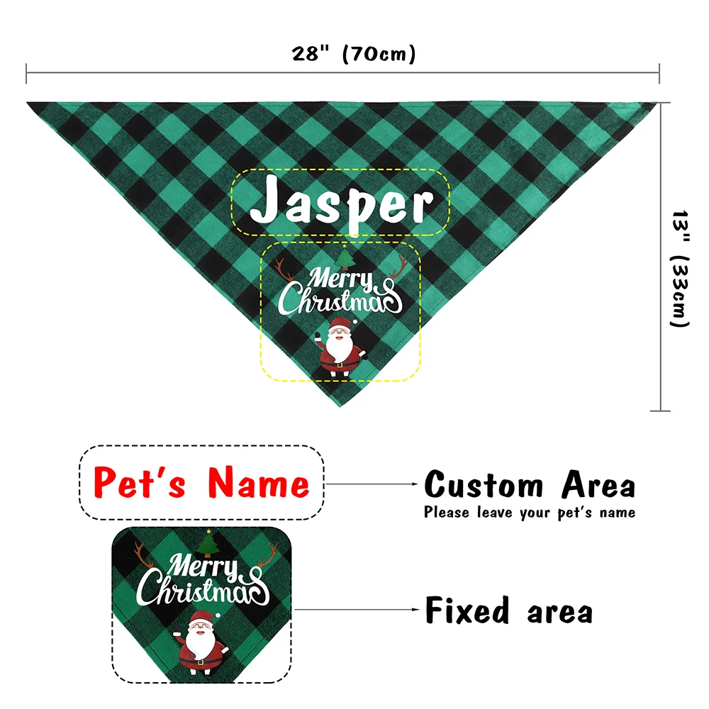 Personalized Dog Bandana Christmas Pet Cartoon Bandanas Soft Pet Plaid Neck Scarf Bibs Free Engrave Name Adjustable for Pitbulls