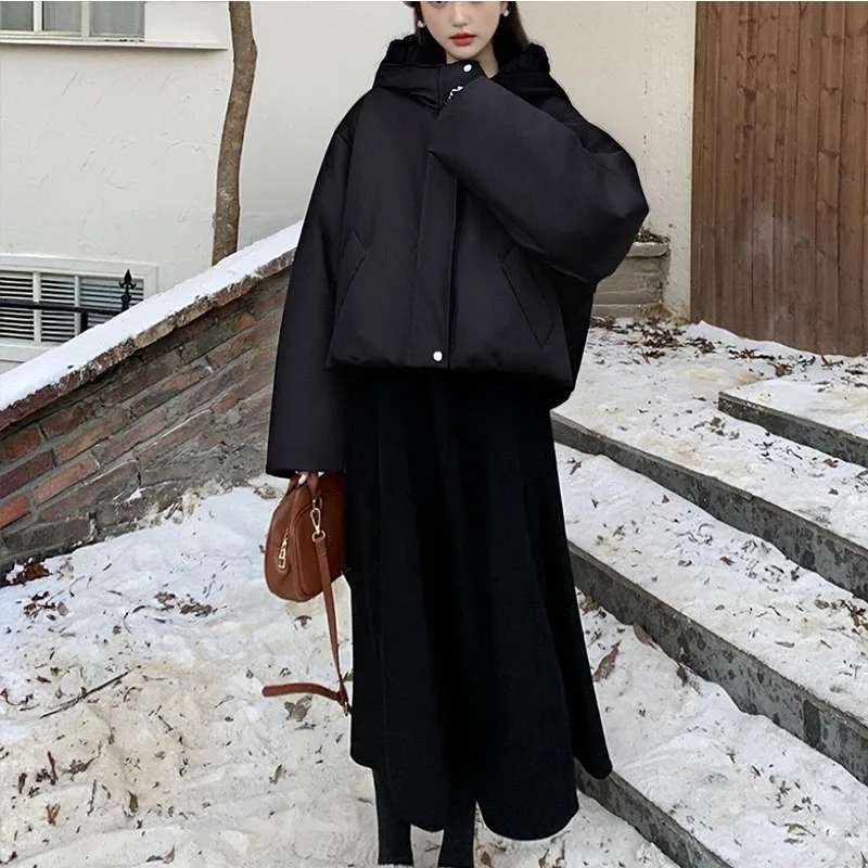 

European and American Style 2025 Winter New Women's Loose Casual Hooded Faux Fur Effect Long Sleeve Cotton Jacket Coat