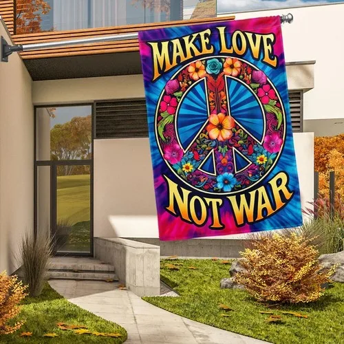 Hippie Peace Sign Flag Make Love Not War Graden Flag IIX WZZ yyi